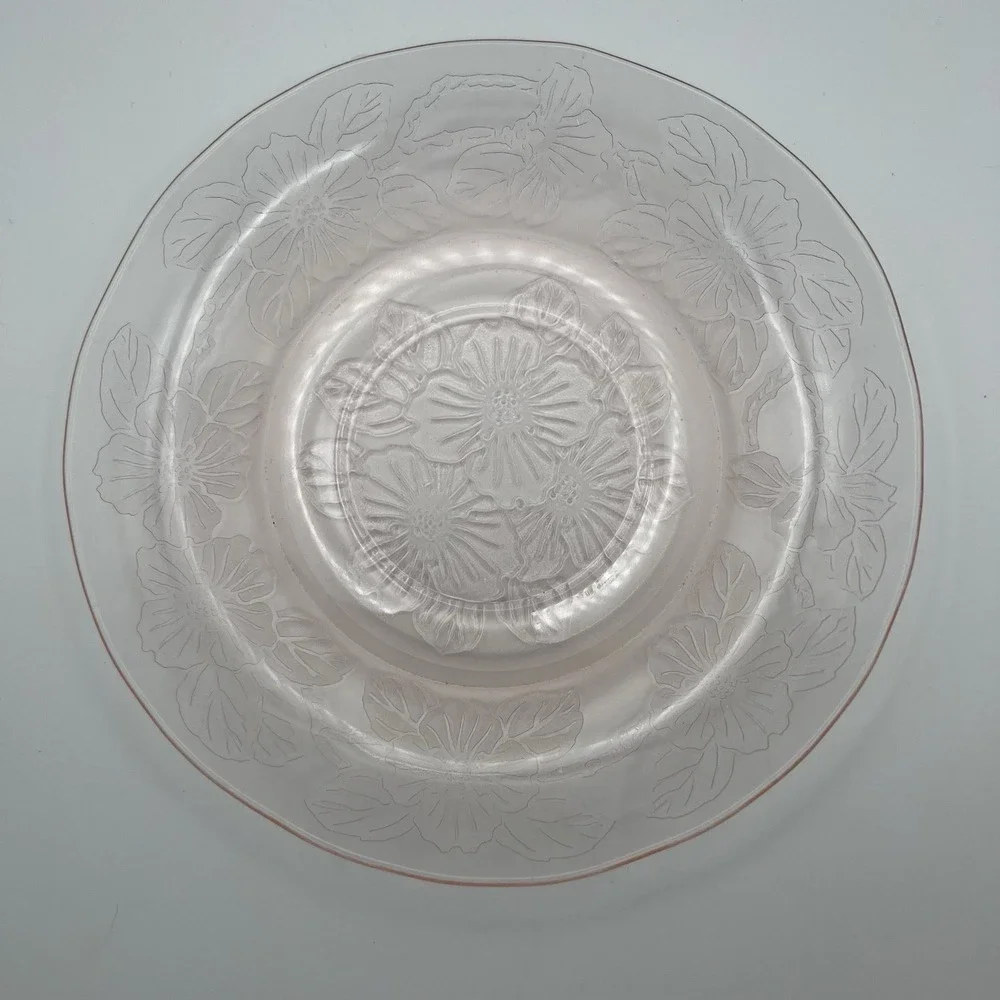 MacBeth Evans Pink Teacup Saucer Depression Glass Dogwood Apple Blossom Vintage
